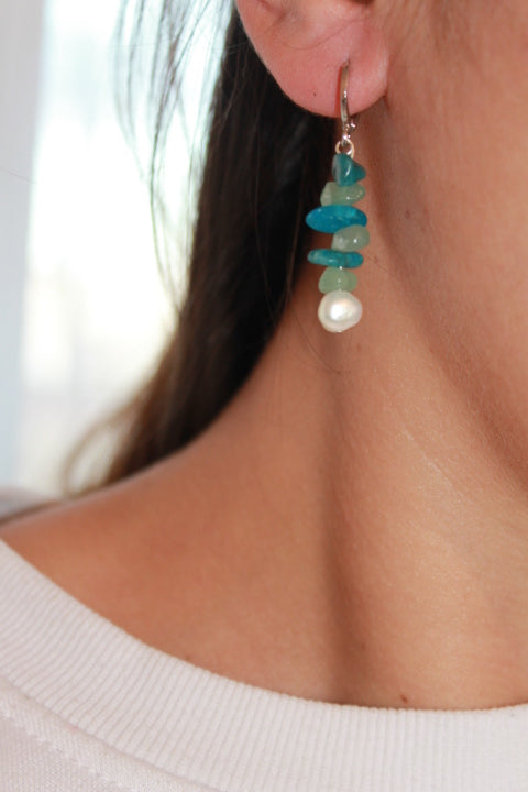 pendientes de plata de ley con piedras naturales y perla cultivada