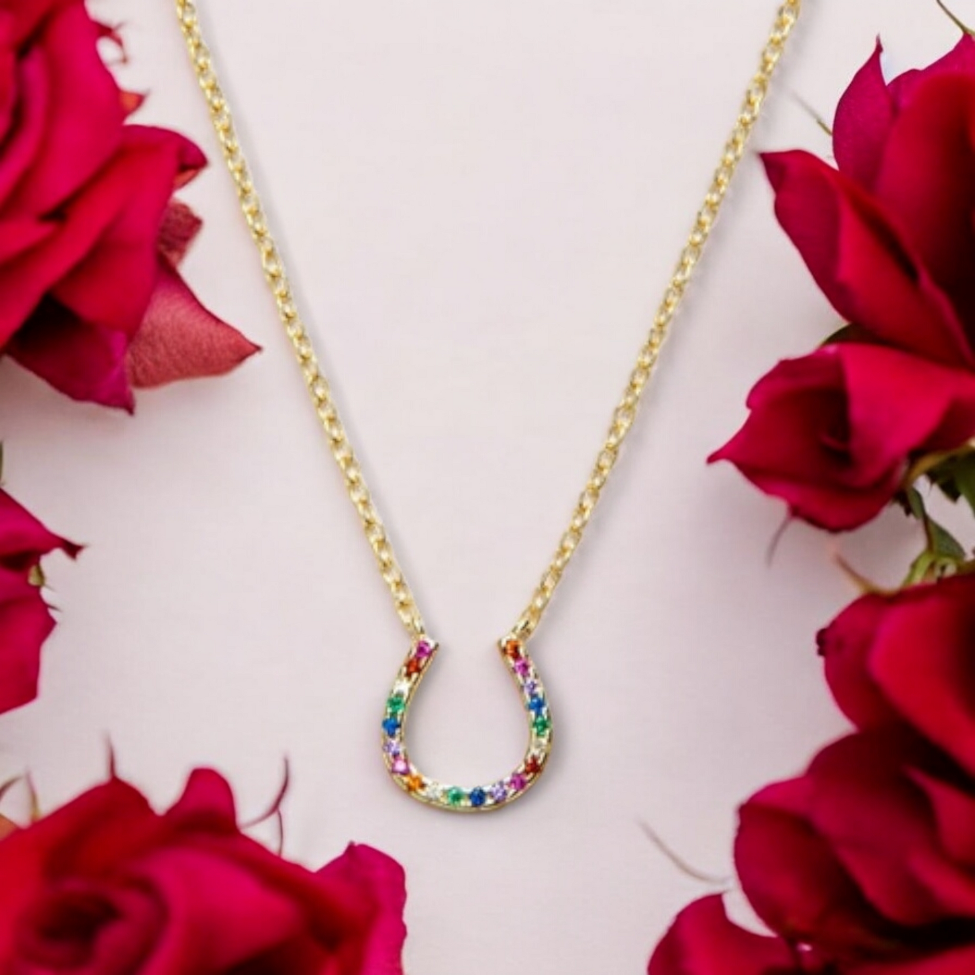 Collar Herradura en plata rodiada con circonitas brillantes, una joya de buen augurio y estilo atemporal