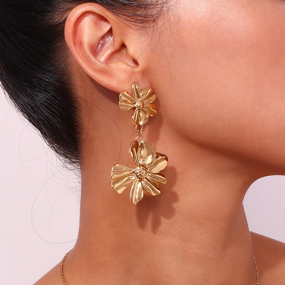 pendientes flora dorados acero inoxidable 316L hipoalergenico
